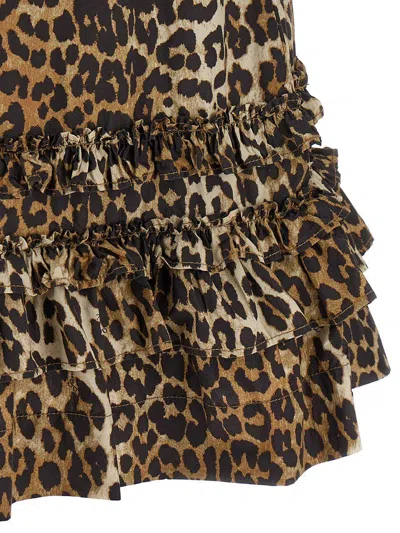 Ganni Brown Leopard Cotton Poplin Mini Dress