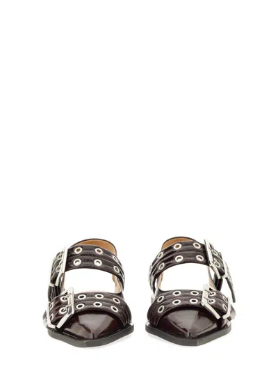Ganni Burgundy Slingback Ballet Flat Shoe With Buckles
