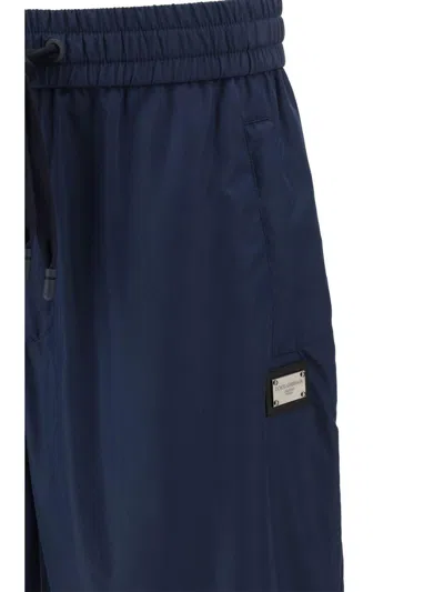 Dolce & Gabbana Ribbed Hems Jogger Style Monochrome Trousers In Blue