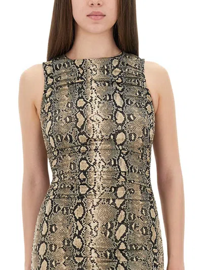 Michael Kors Snake Print Sleeveless Midi Dress In Green