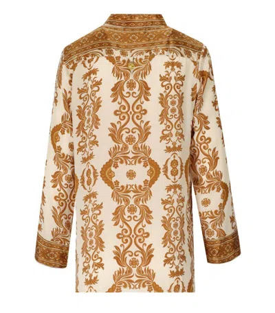 Pahiesa Formentera Gold Shirt With Mandarin Collar In Brown