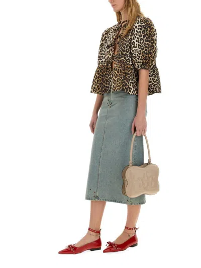 Ganni Blouse With Animal Pattern In Animal Print