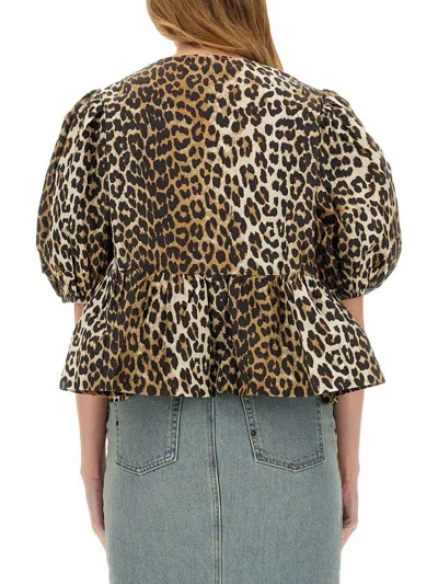 Ganni Blouse With Animal Pattern In Animal Print