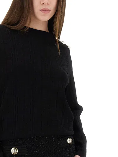 Balmain Ls 3 Btn Monogram Knit Top In Black