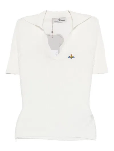 Vivienne Westwood Knit Ribbed V-neck Short Sleeves Top In White