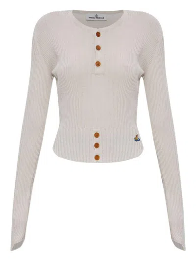 Vivienne Westwood Sleeve Button Cropped Ribbed Top In Neutral