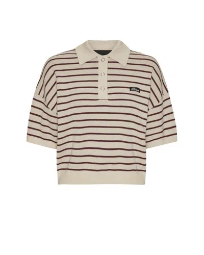 Rotate Birger Christensen Striped Polo Shirt With Logo Patch In Neutral