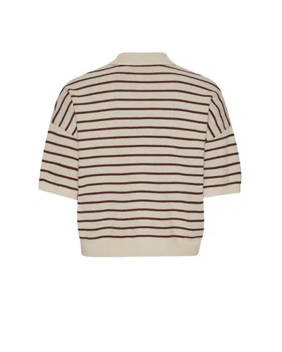Rotate Birger Christensen Striped Polo Shirt With Logo Patch In Neutral