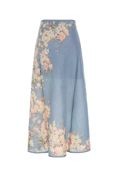 Zimmermann Womens Cascadian Bias Floral Linen Midi Skirt Teal Blue Botanical In Blue
