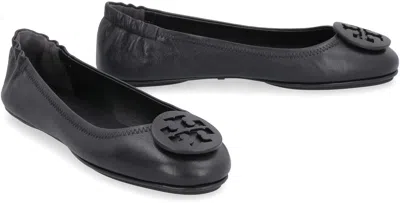 Tory Burch Logo-plaque Leather Ballerina Pumps In Black