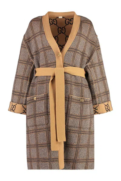 Gucci Wool Cardigan In Brown