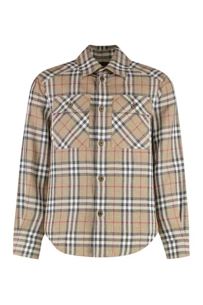 Burberry Checked Cotton Shirt In Brown
