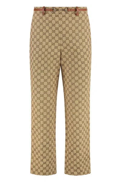 Gucci Tailored Pants With Distinctive Logo Pattern In Brown