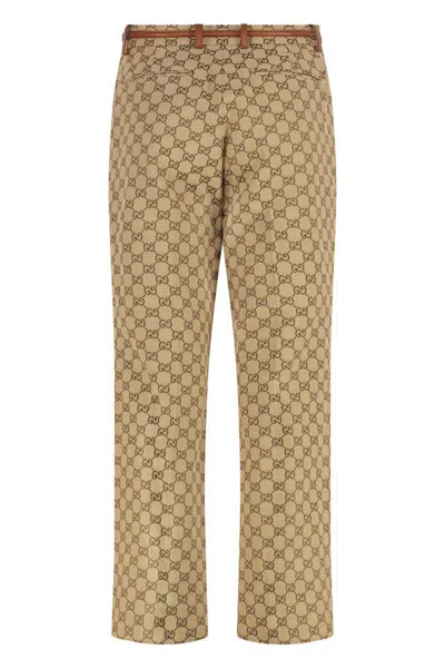 Gucci Tailored Pants With Distinctive Logo Pattern In Brown