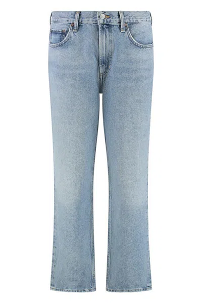Agolde Faded Wash Straight Leg Jeans In Blue