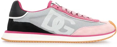 Dolce & Gabbana Cushion Sneakers With Rubber Sole And Leather Trim In Pink