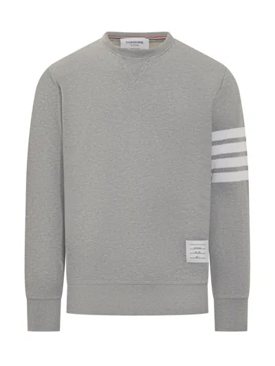 Thom Browne Loopback Jersey Knit 4-bar Crewneck Sweatshirt In Gray