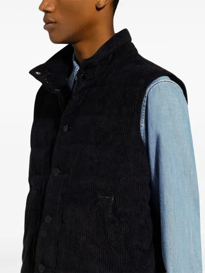 Dolce & Gabbana Logo Patch Corduroy Jacket In Blue