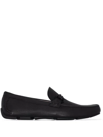 Ferragamo Black Leather Front Loafers