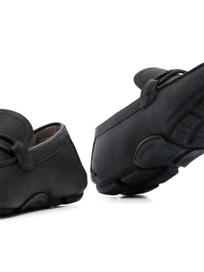 Ferragamo Black Leather Front Loafers