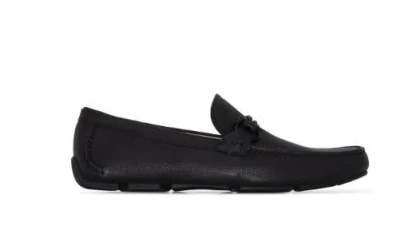 Ferragamo Black Leather Front Loafers