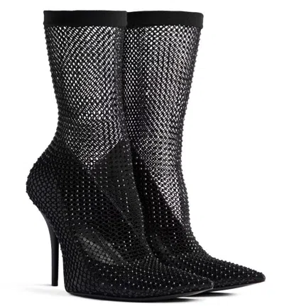 Balenciaga Black Nappa Leather And Mesh Avenue Ankle Boots In Black
