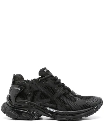 Balenciaga Futuristic Black Sneakers With Textured Overlays And Chunky Sole