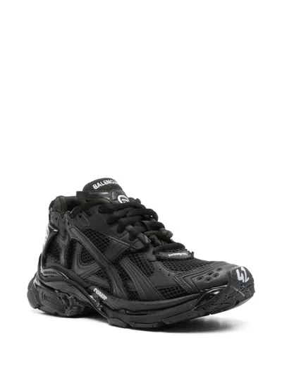 Balenciaga Futuristic Black Sneakers With Textured Overlays And Chunky Sole