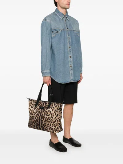 Dolce & Gabbana Leopard Print Nylon Adamo Shopper Bags