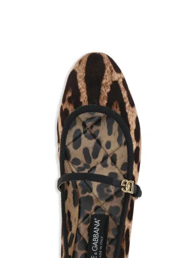 Dolce & Gabbana Multicolor Ballerinas In Cotton And Viscose With Leopard Print Women In Brown