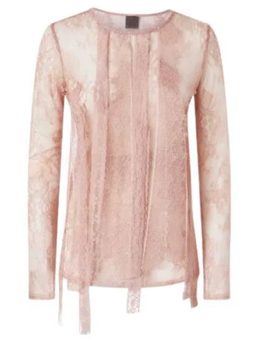 Pinko Slim-fitting Lace Sweater With Fringing In Pink