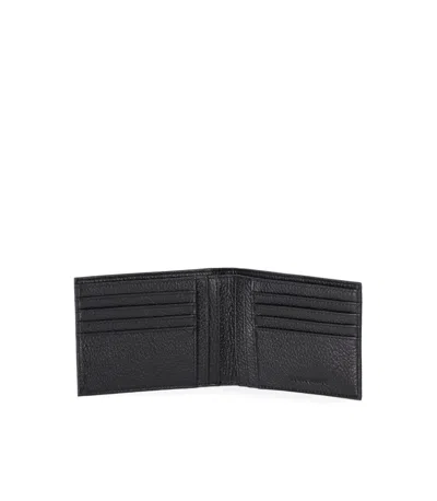 Emporio Armani Black Leather Wallet+keychain Set In Black
