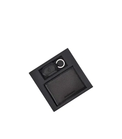 Emporio Armani Black Leather Wallet+keychain Set In Black