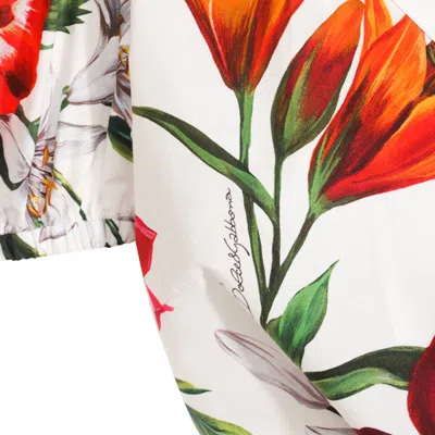Dolce & Gabbana Anemone Floral Popeline Puff-sleeve Tie Crop Shirt
