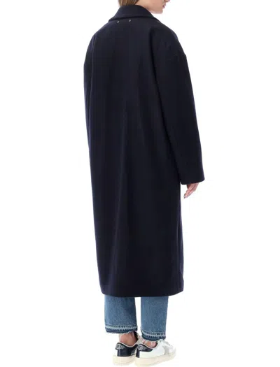 Golden Goose Heraldic Buttons Single-breasted Cocoon Coat In Blue