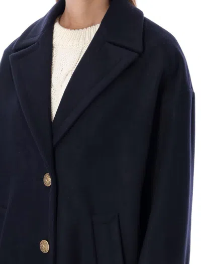 Golden Goose Heraldic Buttons Single-breasted Cocoon Coat In Blue