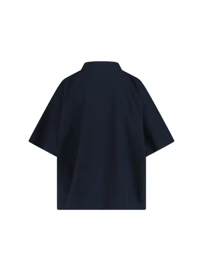 Balenciaga High-collar Black T-shirt With Logo Print In Blue