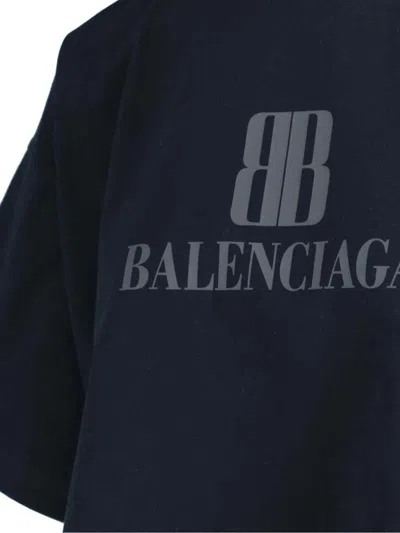 Balenciaga High-collar Black T-shirt With Logo Print In Blue