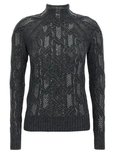 Ermanno Scervino Cable Knit Mock Neck Sweater With Ribbed Hem