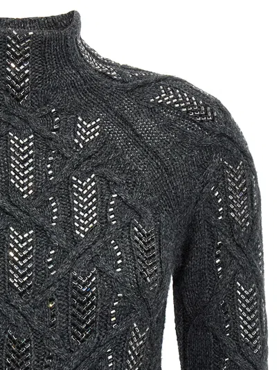 Ermanno Scervino Cable Knit Mock Neck Sweater With Ribbed Hem