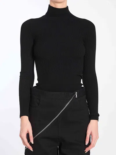 Alaïa Turtleneck Cinched T-shirt With Back Zip In Black