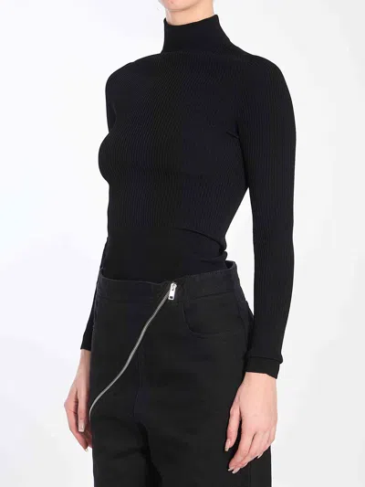 Alaïa Turtleneck Cinched T-shirt With Back Zip In Black