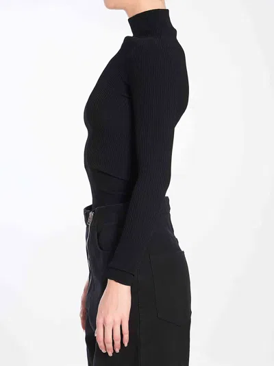 Alaïa Turtleneck Cinched T-shirt With Back Zip In Black