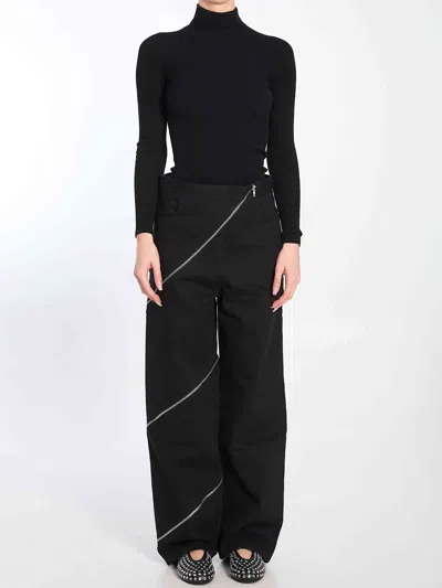 Alaïa Turtleneck Cinched T-shirt With Back Zip In Black