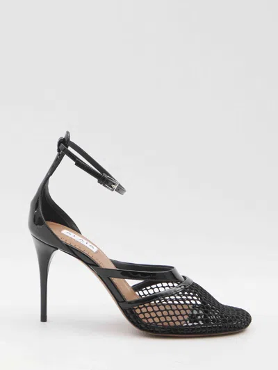Alaïa Alaia Women Thong Sandals In Fishnet And Patent Leather