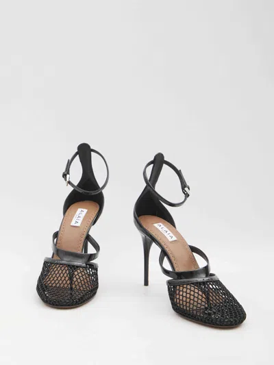 Alaïa Alaia Women Thong Sandals In Fishnet And Patent Leather