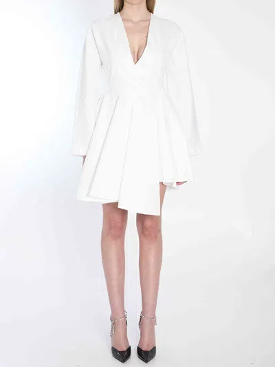 Alaïa Womens Spiral-belt Pleated Cotton-poplin Mini Dress Blanc In White
