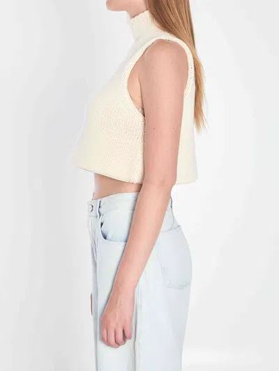 Alaïa Folded Hem Chunky Sleeveless Top In White