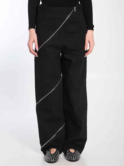 Alaïa Womens Noir Alaia Spiral Two-patch-pockets Wide-leg High-rise Denim-blend Trousers