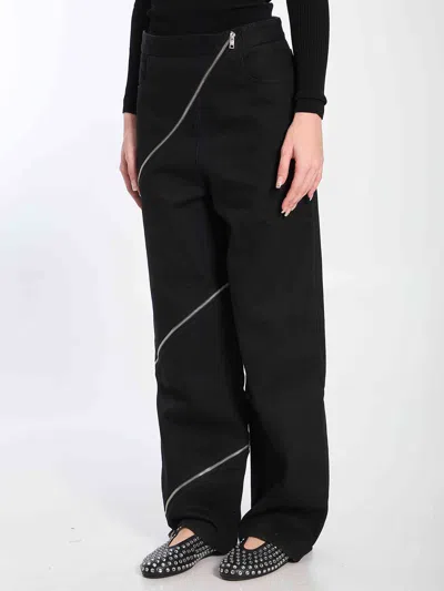 Alaïa Womens Noir Alaia Spiral Two-patch-pockets Wide-leg High-rise Denim-blend Trousers